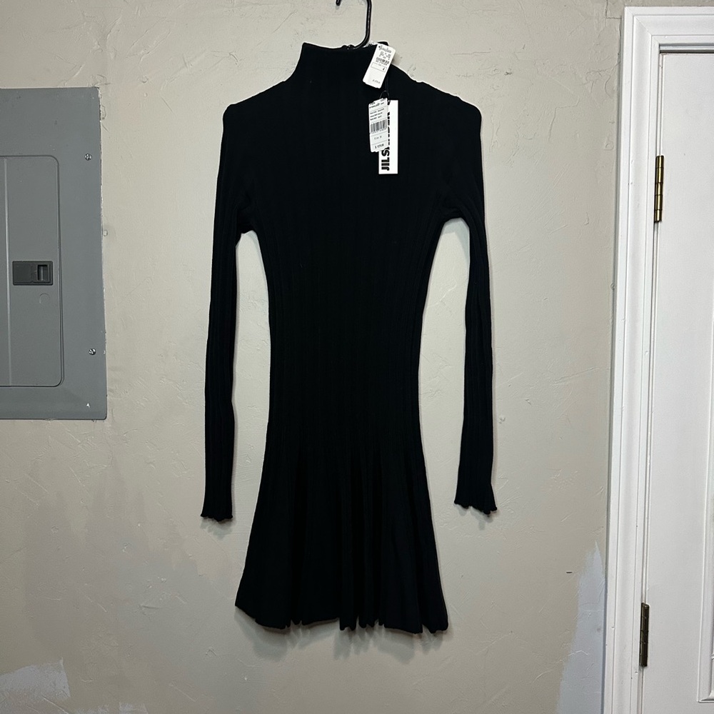 NWT Jil Sander Black Ribbed Long Sleeve Dress Size 34